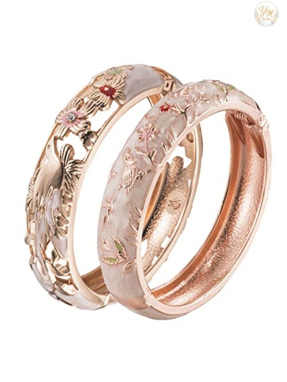 Cloisonne Enamel Hinge Cuff Bracelet Spring Opening Metal Alloy